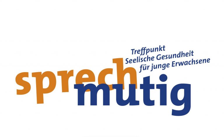 Logo: "Sprechmutig Treffpunkt Seelische Gesundheit für junge Erwachsene" in orange und blau